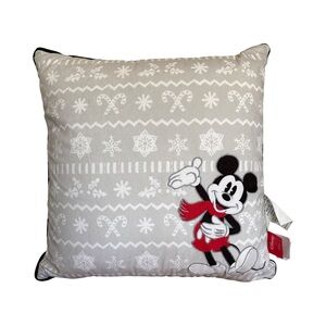 Disney Christmas Holiday Mickey Mouse Snow Gray Velour Decorative Pillow 17 X 17